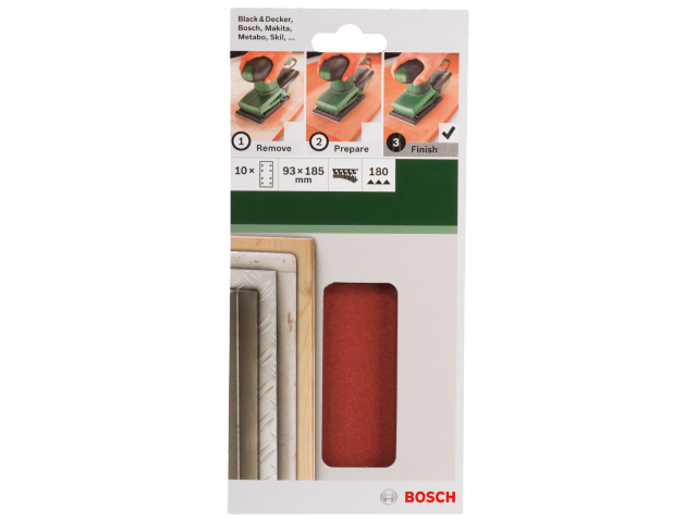 10-delni komplet brusilnih listov Bosch za vibracijski brusilnik, Dimenzije: 93x185 mm, Zrnatost: 180, 2609256A84